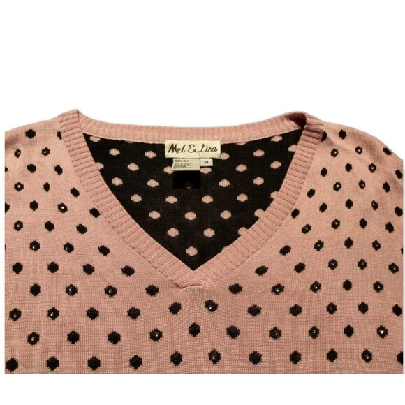 Mel & Lisa Women Top Long Sleeve Pink Polka Dot Rhinestone Size M Barbiecore - Picture 3 of 6